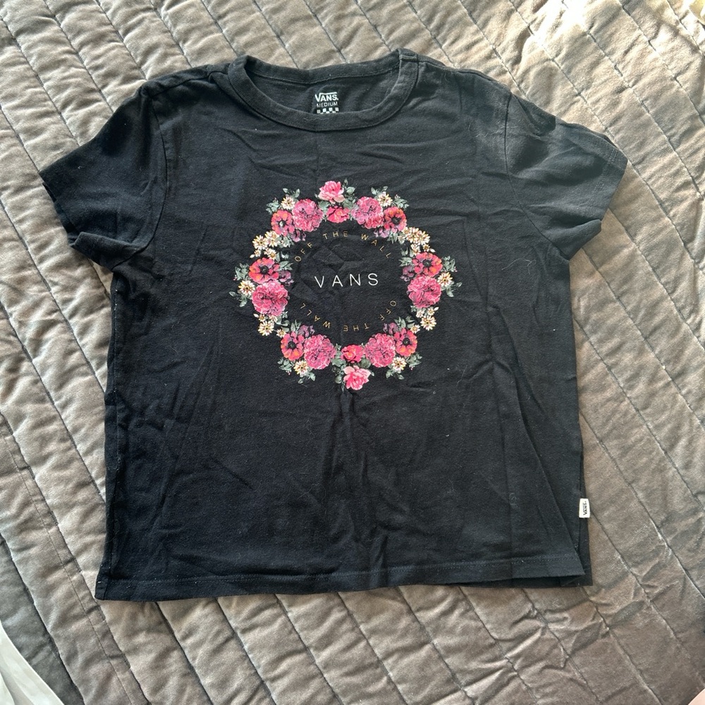 Vans Black Floral Logo Tee